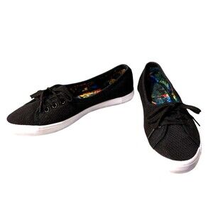 Soulcal & Co Womens 9.5 Black Canvas Lace-Up Flats Sneakers Casual Comfort Shoes